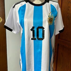 Blue and White Stripe Messi Short Sleeve Shirt
